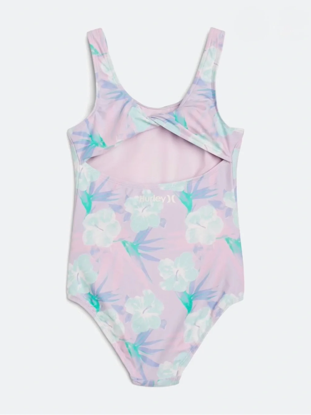 NWT Hurley Girls Pink Floral Twist Back One-Piece Swimsuit Size L